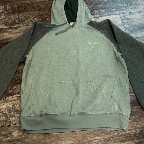 Columbia Hoodie Mens Medium Green Pullover Two Tone Kangaroo Pocket Sweatshirt - Picture 10 of 11